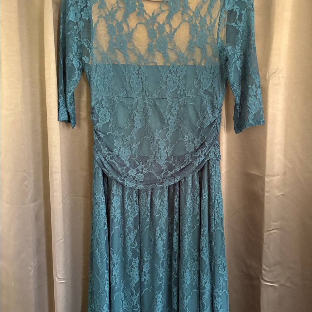 Kiyonna Teal Lace Long Sleeve Dress